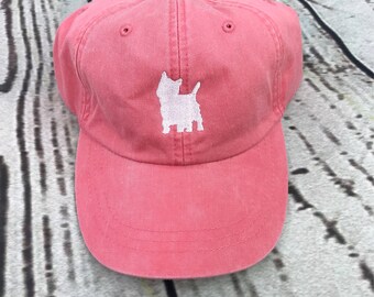 Westie hat, Dog baseball hat, Westie baseball cap, pigment dyed hat, West Highland Terrier outline cap, Terrier