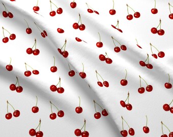 Cherry Fabric - Yummy Red Cherries By Fibracreativa - Cherry Retro Fruit Cherries Rockabilly Cotton Fabric By The Yard With Spoonflower