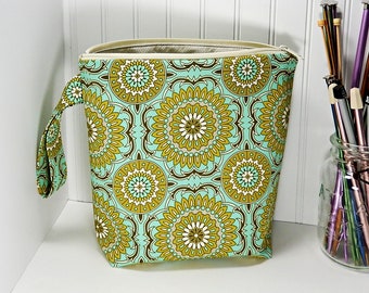 Knitting project bag, knitting bag, knitters gift, knitting pouch, work in progress, aqua, gift for knitter
