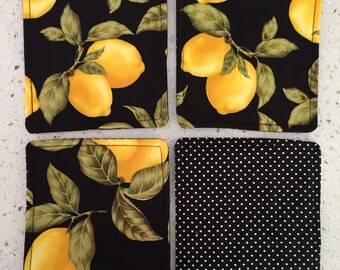 Drink Coasters - Set of 4 - Lemons on Black