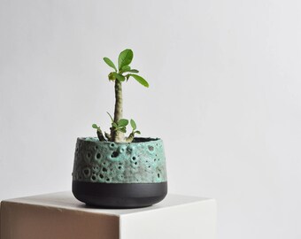 Pot de 5 pouces - noir et vert d’eau, mat - réalisé sur commande