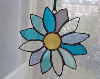 Flower suncatcher. Stained glass flower. Blue flower.