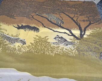 Vintage Bed Sheet - African Animals Landscape - Twin Flat
