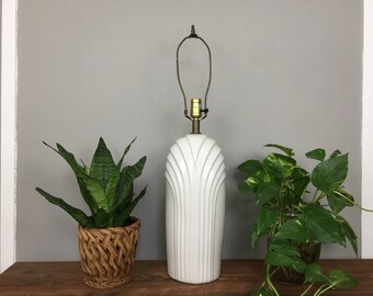 Mid Century Modern White Lamp with Art Deco Details - MCM Accent Lamp