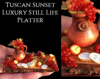 Tuscan Sunset Luxury Still Life Platter - Artisan fully Handmade Miniature in 12th scale. From After Dark miniatures.