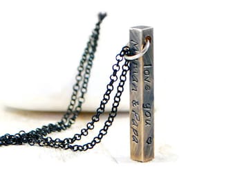 Vertical Bar Necklace. Personalized Mens Necklace. Family Necklace. Custom Necklace. Engraved Necklace. Sterling Silver Chain. Gift For Him