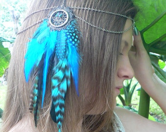 festival head chain,bohemian head chain,dreamcatcher head chain,feather headdress,festival head chain,turquoise,tribal,boho,gypsy,hippie