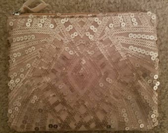 Monogram sequin pouch