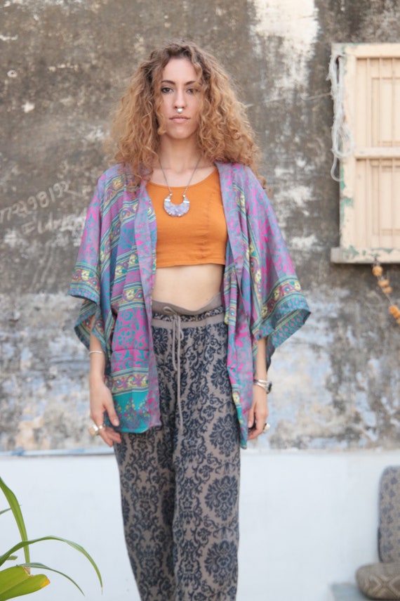FLOWER POWER KIMONO - Silk Cardigan - Cover Up - Bohemian Kimono - Kaftan - Bespoke - Vacation - Spring - Maternity - wedding - Summer