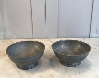 Pair antique English Pewter bowls dishes by James Dixon and Sons