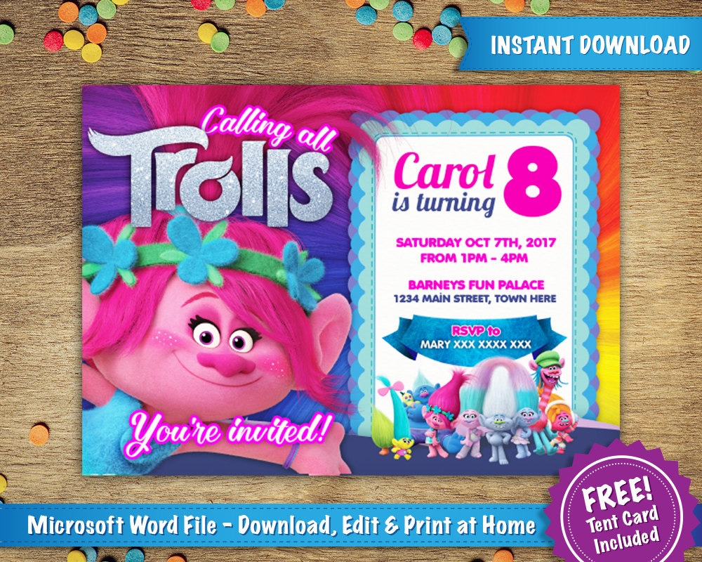 Trolls Birthday Invitations 2