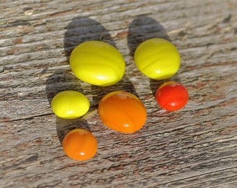 Glass cabochons (6), lampwork cabochon set, small colorful red orange yellow for jewelry making earrings necklaces embroidery handmade art