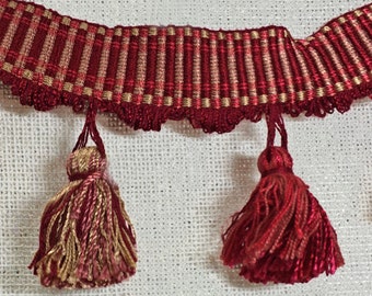 Red Tassel Trim - Variegated Red Tassel Designer Trim - Designer Braid with Tassels - Designer Tassel Trim - Designer Trim -1 yard