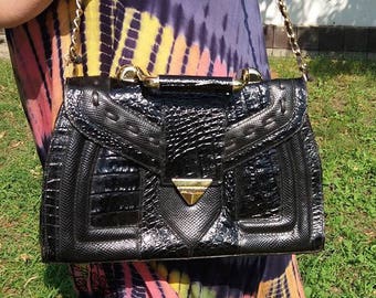 French Vintage Leather Evening bag / purse/ Clutch bag / Cocktail bag / Retro / Eighties / Seventies / Disco bag / Wedding bag /