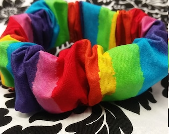 Rainbow scrunchie, hair tie, 90s fashion, super cute scrunchie, rainbow hair accessory, rainbow hair tie, rainbow, colorful, scrunchie