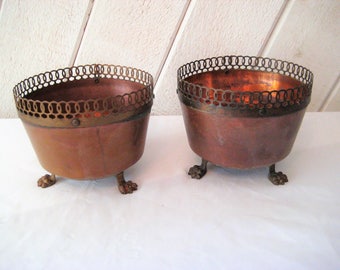 Vintage copper bowl, footed metal bowl, decorative bowl, catch all, what not bowl, mid century, rustic, distressed