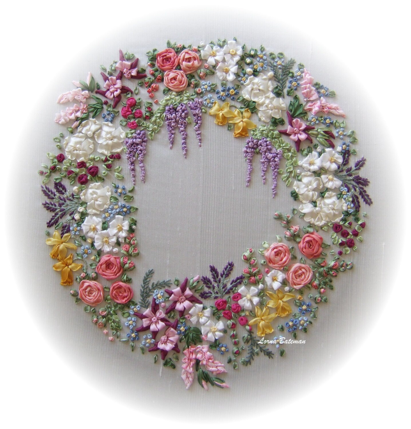 Silk Ribbon Embroidery Garland of Silk Ribbon Flowers Full