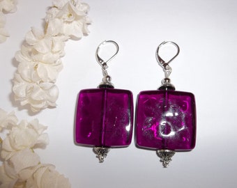 Statement Earrings Purple Beaded Dangle 925 Sterling Silver Leverback Lever Back Earwires Ear Wires Casual Fashion Modern Set wvluckygirl