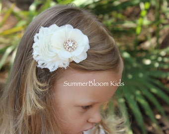 Cream flower hair clips, ivory flower hair clips, vintage hair clips, cream hair bows, cream and gold hair accessories girls toddler