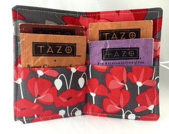 Tea Wallet Tea Bag Wallet - Tea Bag Case Tea Bag Holder Tea Holder Tea Bag Cozy - Tea Bag Organizer - Riley Blake Desert Bloom Poppy in Grey