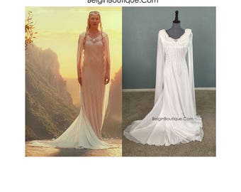 Galadriel White Dress Replica Hobbits Lord of the Rings Halloween Cosplay custom Adult size Small Medium Large XL