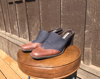 Denim and Vegan Leather Mules Women's Size 8