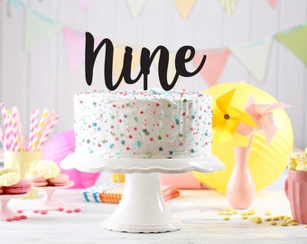 Birthday Party Cake Topper, Kids 9th party cake topper, Birthday cake Topper age, lettering birthday cake topper, party decoration, nine