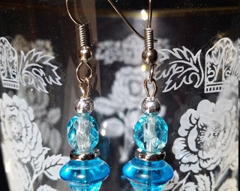 Blue Czech Glass Earrings-vintage made