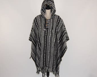 Heavy 100% brushed cotton hooded Poncho - Made In Nepal