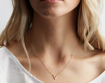Dainty V Necklace / Gold Fill, Sterling Silver, 14k Rose Gold Fill Triangle Necklace, Geometric Jewelry /KNOWLEDGE, LN141_10