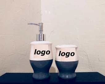 Fashion ceramic soap dispenser and toothbrush holder set!