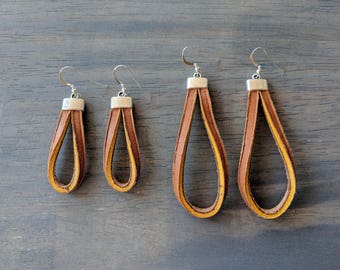 Glove Leather Earrings- Tan/Silver