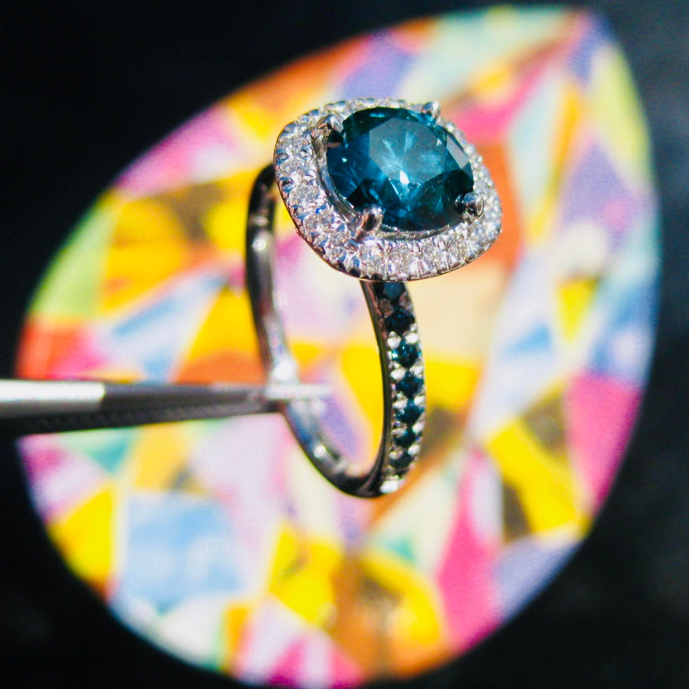 Teal Blue Diamond Engagement Ring in 14K White Gold with