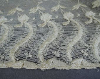 Vintage Antique Lace Lot Embroidered Cotton Tulle Remnants, Edwardian 1900s Vintage Dress Scraps