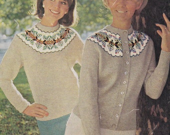 PDF womens fair isle sweater cardigan vintage knitting pattern INSTANT download