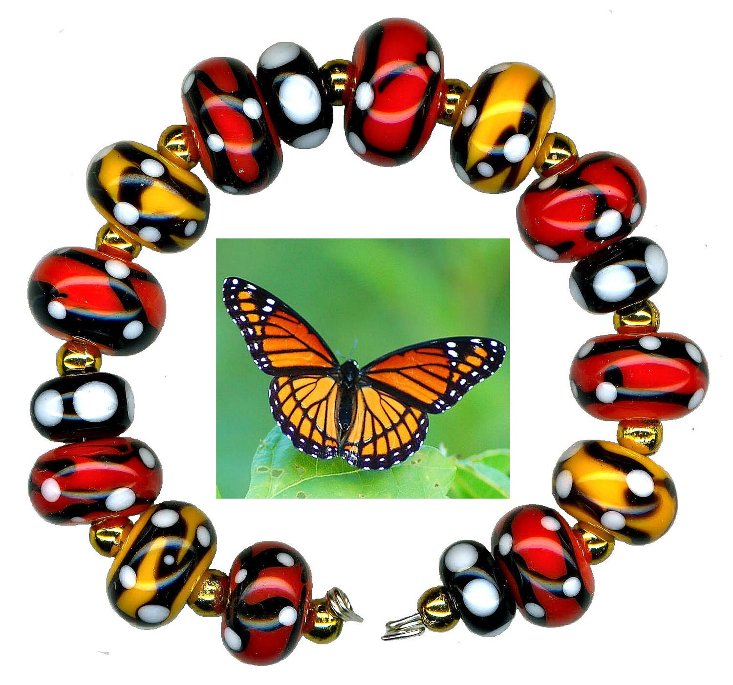 Handmade USA Lampwork Glass Beads Butterfly Red Orange Yellow