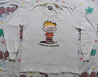 Vintage 90's Bad Boyz Attitude long sleeved T shirt, size Medium 1990 Screen Stars Best Bad Calvin cartoon