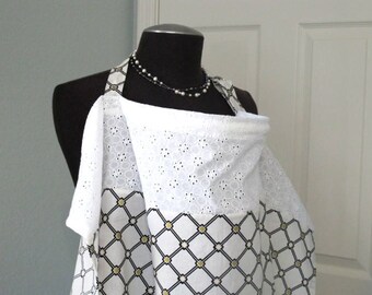 Nursing Cover - Black Gold Stripe With white eyelet