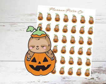 Sloth Planner Stickers // Halloween // Pumpkin // Jack O Lantern // 070