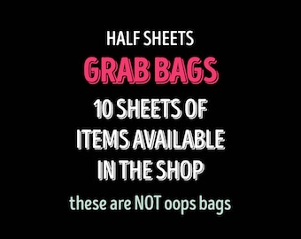 40% off Half Sheet Grab Bags, grab bags, assorted sticker sheets, date cover ups, unicorn sheets, planner sticker, planner stash sheets