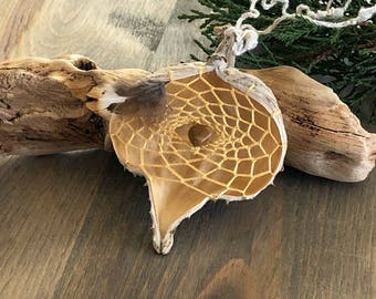 Milkweed Seed Pod dream catcher , corn silk yellow