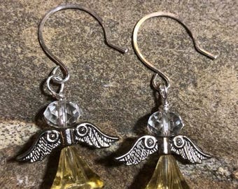 Angel earrings on handmade Sterling silver round ear wires.