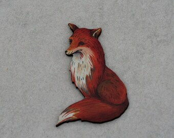 Fox Brooch, Woodland Fox Illustration, Wood Jewelry, Animal Brooch