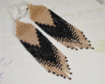 Beaded earrings, native earrings, Long fringe earrings, Boho style, Native American style