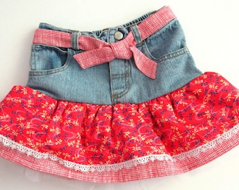 5T-6 girl ruffled jean skirt. Little girl cowgirl skirt.