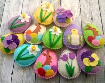 Felt Easter eggs, Felt Easter decoration set, Easter decor set, Felt Easter ornaments, felt decorated eggs / set of 12