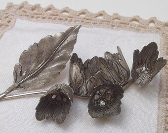 Nice Silver Plated Flowers Bells Stem Vintage Branch Cluster Figurine Italian Home Decor Creative Projects Supply