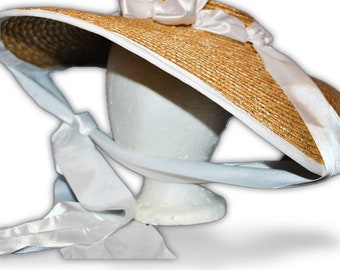 Austentation Jane Austen Georgian Regency Bergere Straw Hat: Cassandra, White