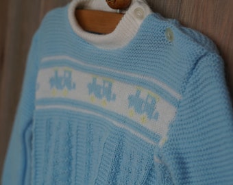 1970s Newborn Japanese Train Engine Sweater Set