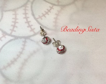 Baseball - 6mm - Swarovski Half Stud Earrings - 925 Sterling Silver Post